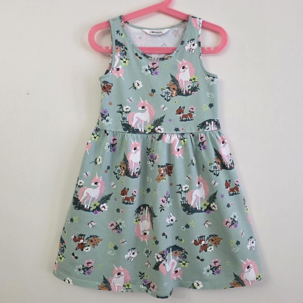 H&M Mint and Pink Unicorn Sleeveless Dress